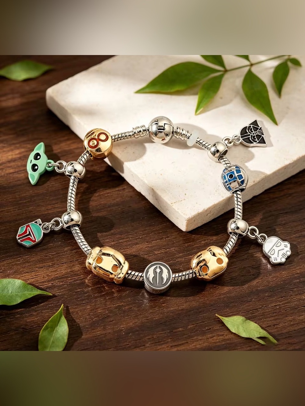 925 Sterling Silver Disney Star Wars Chibi Ensemble Themed Charm Bracelet